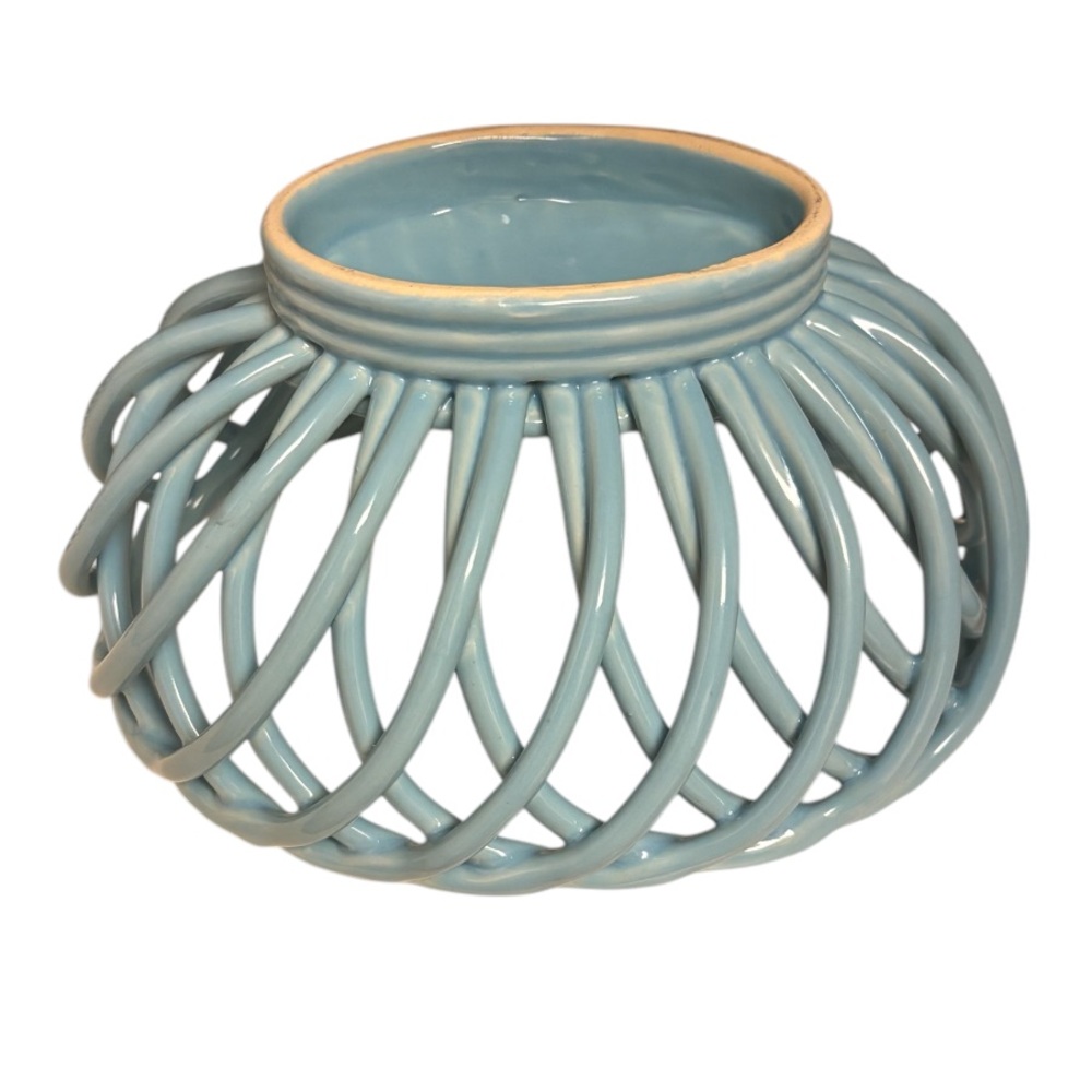 Vintage Lattice Open Ceramic Woven Bread Basket Bowl - Picture 6 of 6